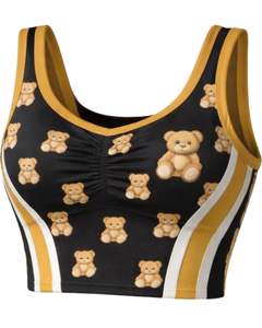 Custom Women Black <b>Yellow</b> Teddy Bear Print Two Piece Skirt Set Sleeveless Crop Top High Waist Mini Skirt Stretch Summer Wear - Product Image 2