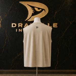 Bulk Personalized Men’s Oversized Sleeveless Muscle Tee <b>Y2K</b> Grunge Distressed Cotton Tank <b>Top</b> Beige Low Price Wholesale - Product Image 2