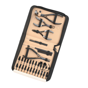 Kit completo de herramientas para extensiones de cabello, color negro, con pinza para extensiones de cabello de 7 pulgadas, crimpadora de cuentas de dos orificios, enhebrador de bucles, 20 pinzas de pico de pato. - Product Image 1