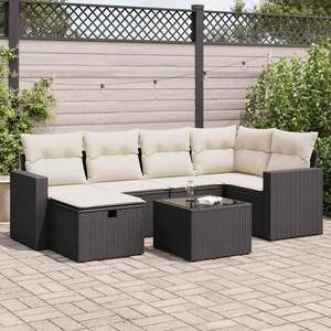 Conjunto de Muebles de Jardín de 7 Piezas, Modular, de Ratán Sintético Negro, Colección de Muebles de Jardín - Product Image 1
