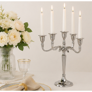 Classic 5 Arm Metal Candelabra <b>Silver</b> Aluminum <b>Candlestick</b> Holder Wedding Table Centerpiece Taper Candle Stand For Event Decor - Product Image 4