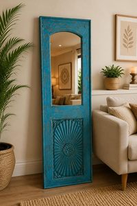 Vintage Wooden Wall <b>Mirror</b> Distressed Blue Console <b>Mirror</b> <b>Arched</b> Panel Decorative <b>Full</b> <b>Length</b> <b>Mirror</b> for Living Room Bedroom - Product Image 1