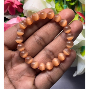 Bracelet en sélénite orange : perles rondes en pierres précieuses, bracelet extensible, style classique unisexe, cadeau d'anniversaire certifié - Product Image 3