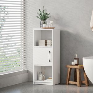 Mobiletto a 3 Ripiani per Bagno con Porta e Mensole Aperte, Bianco - Product Image 3