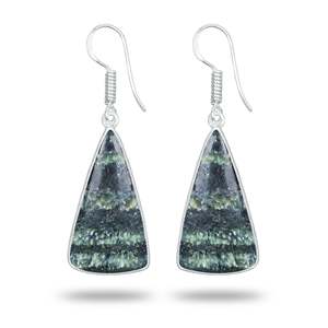 Boucles d'oreilles pendantes en jaspe zèbre vert argenté, pierre de guérison, design ovale, best-seller, pour fêtes et événements - Product Image 2