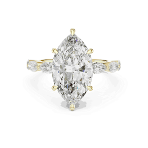 Anillo con halo oculto de diamantes cultivados en laboratorio, color EF, 4.00 quilates en total, con piedras laterales de 0.73 quilates en total, en oro macizo de 10K, 14K o 18K, unisex, para propuesta de matrimonio. - Product Image 1