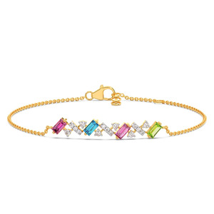 Multicolor Geometric Diamond <b>Bracelet</b> with Yellow Gold Chain and <b>Stacked</b> Linear Stone Center Design - Product Image 1