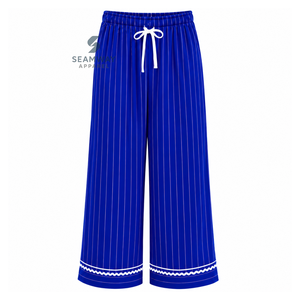 เซตชุดนอนลายทางสีน้ำเงินสำหรับผู้หญิง Zeta Phi Beta ชุดนอนแขนยาวติดกระดุมด้านหน้า ชุดนอนลำลองแต่งขอบตัดกัน พร้อมกางเกงมีเชือกผูก - Product Image 4