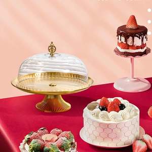 Gold Round <b>Cake</b> <b>Stand</b> with Glass Dome <b>Cover</b> 30cm Reusable Hand Wash Only - Product Image 5