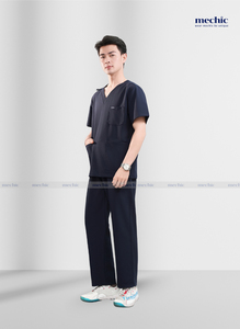 Conjunto de Uniforme Médico para Hombre, Cuello en V, Color Azul Marino, Manga Corta, Pantalones de Punto de Poliéster, Rayón y Spandex Incluidos - Product Image 4