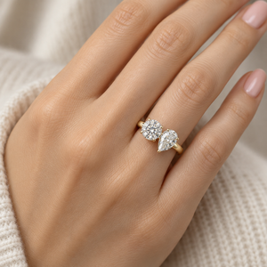 แหวนหมั้นเพชรทรงมาร์คีส์และทรงปรินเซส Toi Et Moi Illusion Pear Gold ได้รับการรับรองจาก IGI เพชรเพาะเลี้ยงในห้องปฏิบัติการ ดีไซน์ทันสมัย รับผลิตตามสั่ง เป็นของขวัญ - Product Image 3