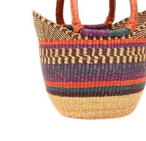 Elegant Orange Purple Striped Seagrass Handbags Leather Handle Woven <b>Straw</b> <b>Tote</b> <b>Bag</b> Luxury Women Summer Beach - Product Image 4