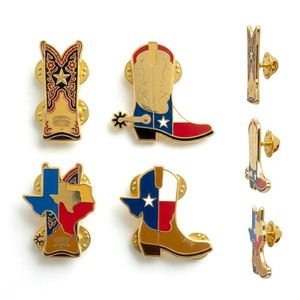 Pins de metal personalizados con diseño de botas de vaquero esmaltadas para regalos de recuerdo turístico de Texas City Country - Product Image 6