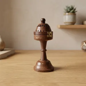 Quemador de Incienso de Madera Hecho a Mano con Plato Recolector Desmontable, Elegantes Detalles Metálicos Incrustados y un Mecanismo de Cierre Seguro - Product Image 1