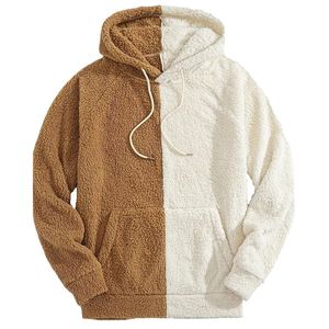 Sweat-shirt à capuche en molleton sherpa bicolore pour homme, streetwear décontracté, hiver - Product Image 5