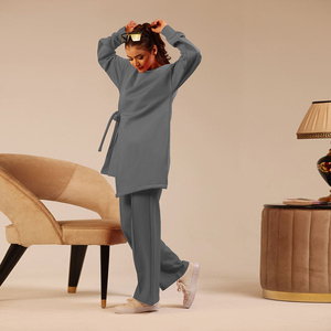Conjunto de Dos Piezas Casual y Holgado de Moda Europea y Americana 2026, Nueva Colección de Invierno, Tejido Sólido para Mujeres Musulmanas - Product Image 2