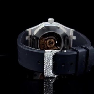 Reloj Deportivo de Lujo Estilo Hip Hop, Rectangular, con Incrustaciones de Moissanita, Completamente Pavimentado, de Acero Inoxidable, Correa de Goma, Cristal de Zafiro, 41 mm, Mecánico - Product Image 6
