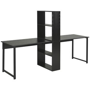 Durable 2-Person Extra Long Computer <b>Desk</b> with Bookshelf Black Home Office <b>Workstation</b> Combo Made Durable MDF School Furniture - Product Image 1