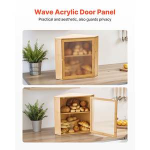 Large Capacity Double Layer Burlywood Bamboo <b>Acrylic</b> Bread <b>Storage</b> <b>Container</b> Wavy Door Corner Kitchen Counter Wooden Farmhouse - Product Image 5