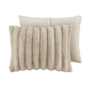 3-Piece Taupe King Ultrasoft Faux Fur Ribbed <b>Comforter</b> <b>Set</b> - Product Image 2