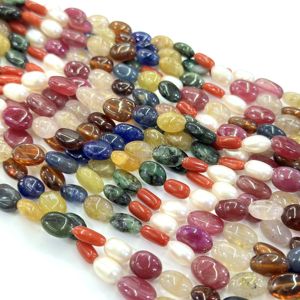 AAA Nine Precious Gemstone Emerald Sapphire Ruby Coral Pearl <b>Garnet</b> Beads Natural Navratan Smooth Oval 5x7mm Beads 16inch Strand - Product Image 6