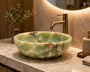 Vasque en Onyx Vert Naturel Faite à la Main et Personnalisée, Modèle Poli Feng Shui, Lavabo de Salle de Bain, Vente en Gros Directe d'Usine du Pakistan - Product Image 5