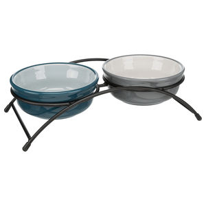 Ensemble de gamelles pour animaux de compagnie, 2 pièces, 0,25 L, bleu gris pétrole, mangeoire surélevée pour animaux de compagnie - Product Image 1