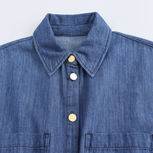 Camisa de Mezclilla con Lazo Delantero para Mujer, Blusa Informal de Manga Larga, Suave y Lavada, Top de Moda para Vacaciones de Verano y Uso Diario - Product Image 6