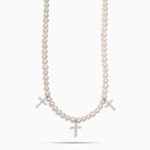 Collier en perles d'eau douce UrbanVrit BC03 avec pendentif croix en zircon, argent 925, certifié GRA, style hip-hop, unisexe, à porter au quotidien - Product Image 1