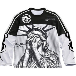 Men's Number Graphic Long Sleeve Jersey Shirts Oversized <b>Y2K</b> Round Neck 2 in 1 T-Shirts Streetwear <b>Top</b> - Product Image 1