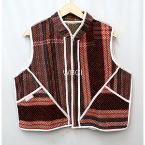 <b>Women's</b> Knitted Cotton Vintage <b>Vest</b> Jacket Patchwork Indian Style Multicolor Winter Breathable Eco-Friendly V-neck Short Button - Product Image 4