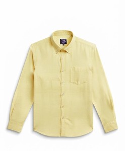 Men's Yellow Solid Cotton Poplin Casual Shirt Full Sleeve Turn-<b>down</b> Collar Breathable Spring Wear - Product Image 4