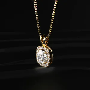 Lab Grown CVD Diamond Halo Pendant <b>Necklace</b> Cushion Cut <b>D</b>-E Color VVS-VS Clarity IGI Certified Gold Engagement Wedding India - Product Image 4
