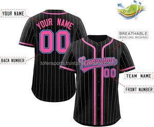 Camiseta de béisbol personalizada a rayas negras y rosas con nombre y número, estampado sublimado, ropa deportiva transpirable de manga corta para adultos unisex - Product Image 2
