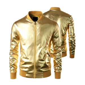 Blouson Bomber Vintage Doré pour Homme, Imperméable, en PU, Fermeture Boutonnée, Style Décontracté, Col Montant, Manches Classiques, Couleur Unie - Product Image 1