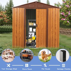 Abri de jardin en métal imitation bois de 1,83 m de large x 1,83 m de profondeur avec bordure couleur café et revêtement horizontal attrayant pour un look harmonieux - Product Image 3