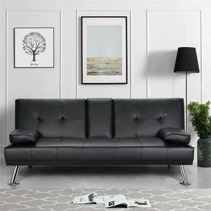 Divano letto moderno Futon in similpelle, con portabicche e cuscini - Product Image 3