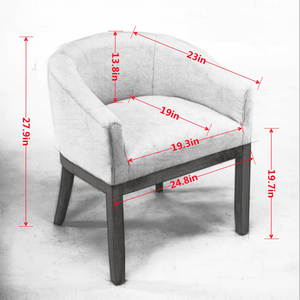 Mid Century Modern Barrel Dining Chairs with Arms Farmhouse Linen & Natural Hardwood for Kitchen & Dining Room - Product Image 4
