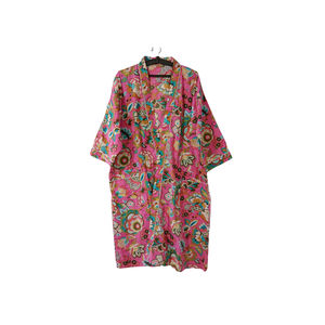 Kimono Artesanal de Algodón con Diseño Floral |   Bata de dormir con cuello en V, manga larga y bolsillos |   Ropa de Dormir de Lujo para Mujer con Cordón Ajustable - Product Image 1