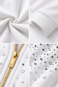 New Design Men <b>White</b> Rhinestone <b>Tracksuit</b> Set Zip Up Hoodie and Jogger Pants Sparkle Streetwear Casual Gym Wear Fashion Outfit - Product Image 5