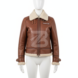 Chaqueta de Aviador de Cuero Genuino para Mujer con Logotipo Personalizado, Cuello de Piel de Oveja, Abrigo de Invierno, OEM ODM, Chaquetas para Mujer - Product Image 2