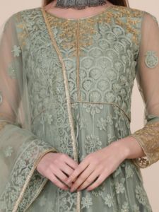 Best Women's Anarkali Suit For Weddings and Party Functions 3/4 Sleeve <b>Net</b> Crepe Semi stitched at Affordable Price - Product Image 4