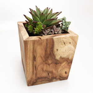 Jardinière carrée artisanale en bois de manguier, pot à fleurs moderne en bois massif pour la décoration intérieure et de bureau, finition naturelle. - Product Image 5