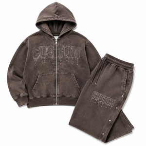 Sweat à capuche graphique zippé personnalisé pour homme, style streetwear, délavé à l'acide, avec strass, en molleton épais de haute qualité, vente en gros - Product Image 2