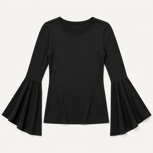 Blusa Casual de Mujer con Mangas Campana, Estilo Retro Vintage, Tejido Elástico de Punto, Anti-Pilling, Corte Cómodo, Cuello Redondo, OEM - Product Image 6