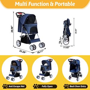 Cochecito para mascotas de doble entrada con cremalleras de fácil acceso, ruedas antideslizantes y cabina ventilada con impresión personalizada disponible - Product Image 6