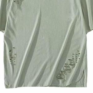 T-shirt personnalisé délavé effet soleil, gris vieilli, déchiré, style streetwear, avec logo personnalisé, pour homme, décontracté, 100% coton premium - Product Image 5