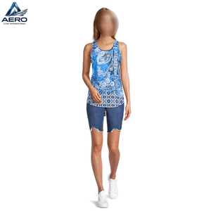 2026 Wholesale Rate Scoop Neck Sleeveless Curved Hem Lightweight Vintage Geometric Flower Printed Gym Fitness Wear Tank <b>Tops</b> - Product Image 3
