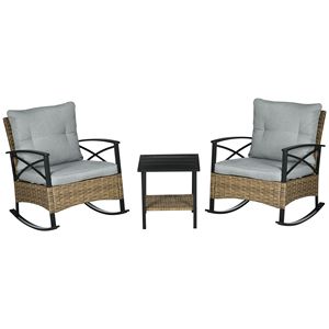Set Bistrot a Dondolo 3 Pezzi Grigio Chiaro, Mobili da Esterno in Vimini con Sedie a Dondolo e Tavolino da Caffè per Ospedali e Impianti Sportivi - Product Image 1