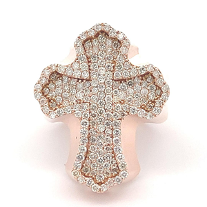 <b>men</b> Rose Gold Plated Cross <b>Ring</b> With Round Brilliant Cut Natural Diamonds G Color Religious Style - Product Image 1